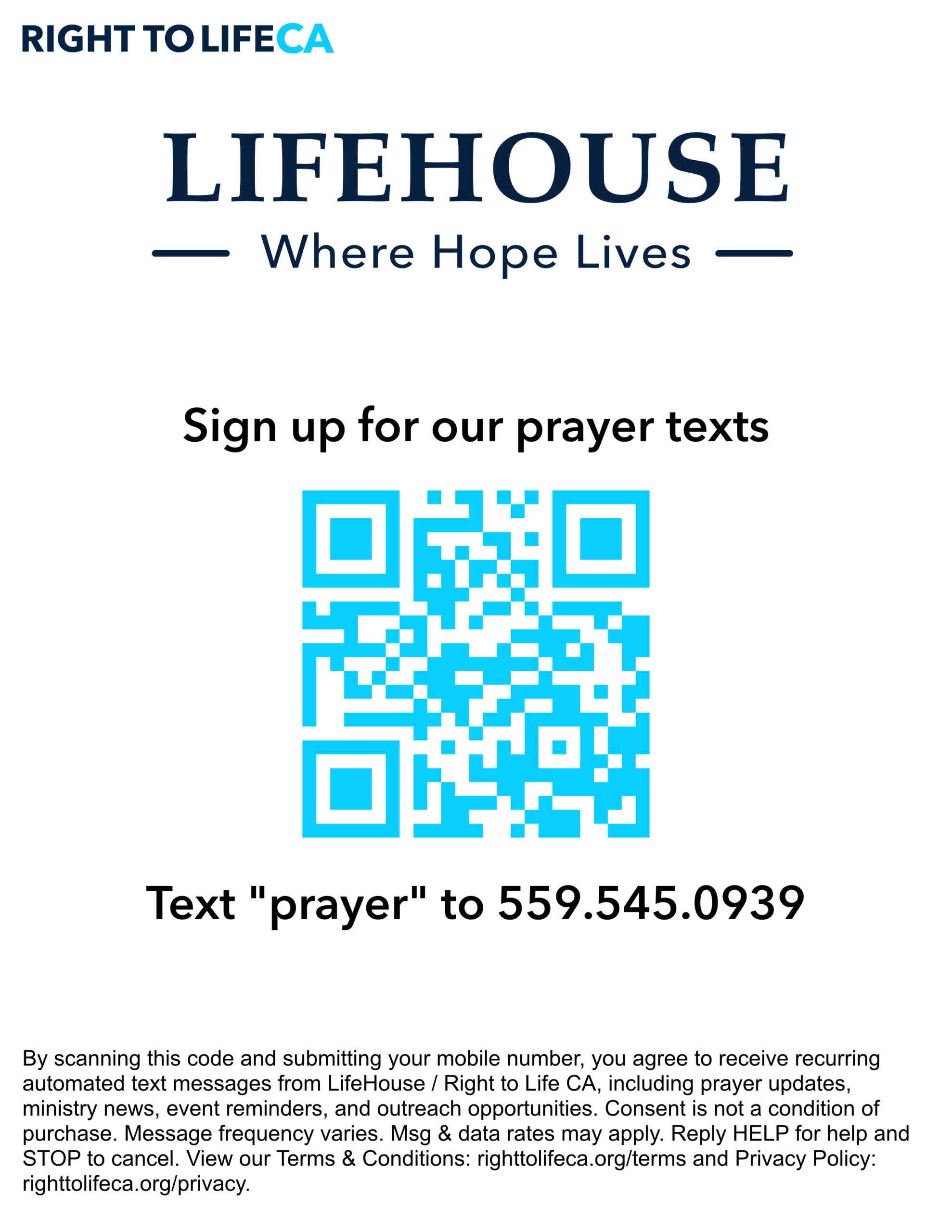 LIFEHOUSE prayer text signup flyer